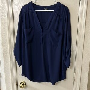 Torrid Harper Georgette Blue Relaxed 3/4 Sleeve Blouse Size 2